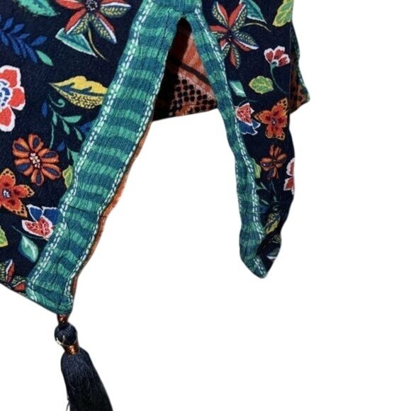 Democracy Womens Boho Floral Patchwork Blouse Top With Tassels V-Neck Multicolor - Picture 7 of 10